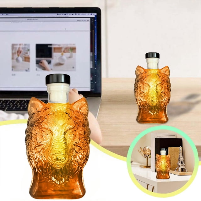 Botella de Whisky con Forma de Cabeza de Lobo de 330 Ml, de Vidrio de Borosilicato de Alta Calidad | Botella con Forma Elegante para Vino | Diseño Imponente de Cabeza de Lobo | Artesanía de Alta Gama