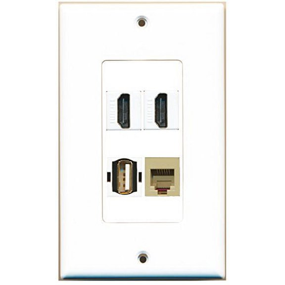 RiteAV - 2 Port HDMI 1 Port USB A-A 1 Port Phone RJ11 RJ12 Beige Wall Plate Decorative