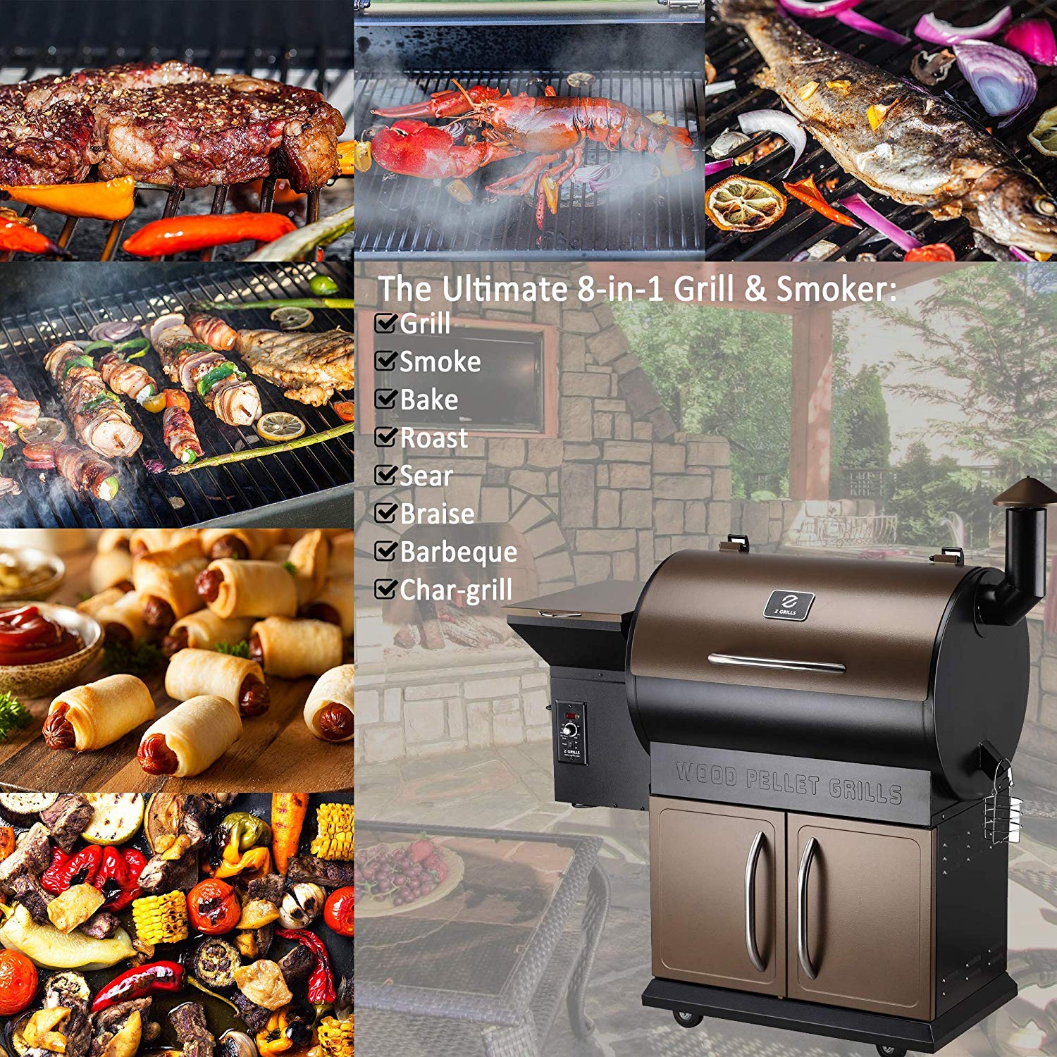 Z GRILLS 700 sq in Wood Pellet Barbecue Grill and Smoker Family Size Outdoor Cooking 8 in 1 Smart BBQ Grill - image 4 of 7