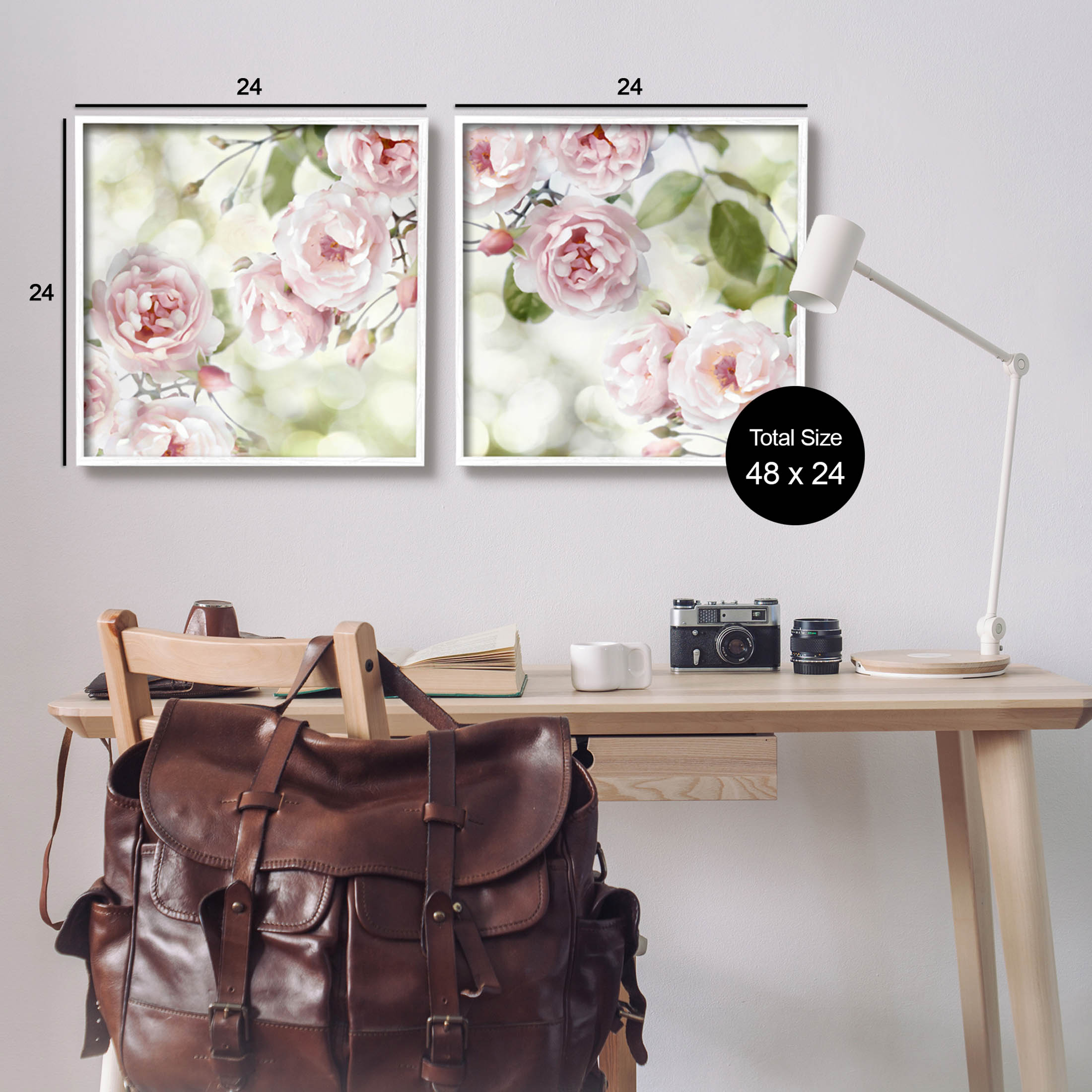 Blooming Rose Bush Floral Nature Botanical & Floral Graphic Art White Framed Art Print Wall Art, Set of 2