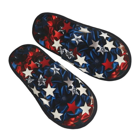 

JUNZAN Red Blue White Stars Slippers for Women House Shoes Non Slip Indoor/Outdoor Pineapple And Cactus Designs-Large