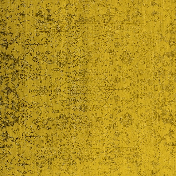 Ahgly Company Machine Washable Indoor Square Oriental Yellow Industrial Area Rugs, 8' Square