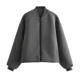 thumbnail image 4 of Chaqueta de bombardero gris para mujer, abrigo de manga larga, suelto, corto, con cremallera, informal, con bolsillo, prendas de vestir, Otoño e Invierno, 4 of 5