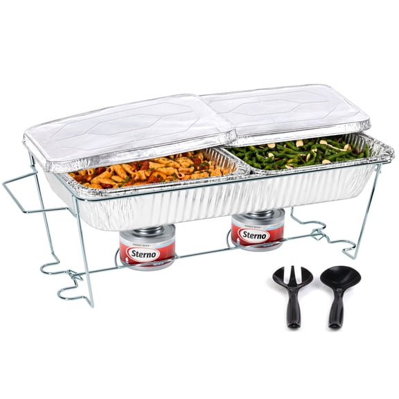Sterno Disposable Complete Chafing Dish Buffet Set, 2-Hour Chafer Fuel, Food Warmers, Warming Trays, Lids & Serving Utensils