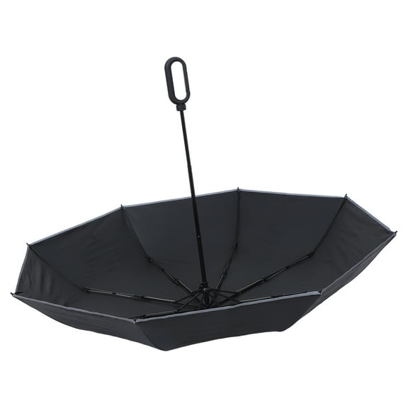 Raindrops Compact Black Windproof Umbrella with Ring Handle for Outdoor
