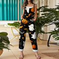 thumbnail image 2 of Women’s Halloween Pumpkin Print Jumpsuits, Loose‑Fit Lightweight Casual Overalls Rompers, 2 of 4