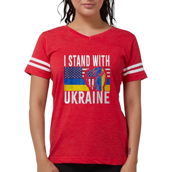 CafePress - I Stand With Ukraine Flag American Flag Su T Shirt - Womens Football Shirt