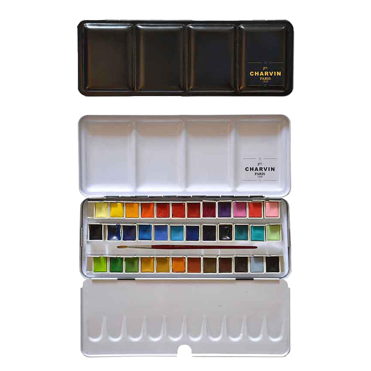 Charvin Extra-Fine Professional Watercolor Paint Set -  Watercolor Half Pan Set of 36, Made in France, Smooth Shellac-Like Finish, Transparent Pigments, Ideal for Layering & Mixed Media