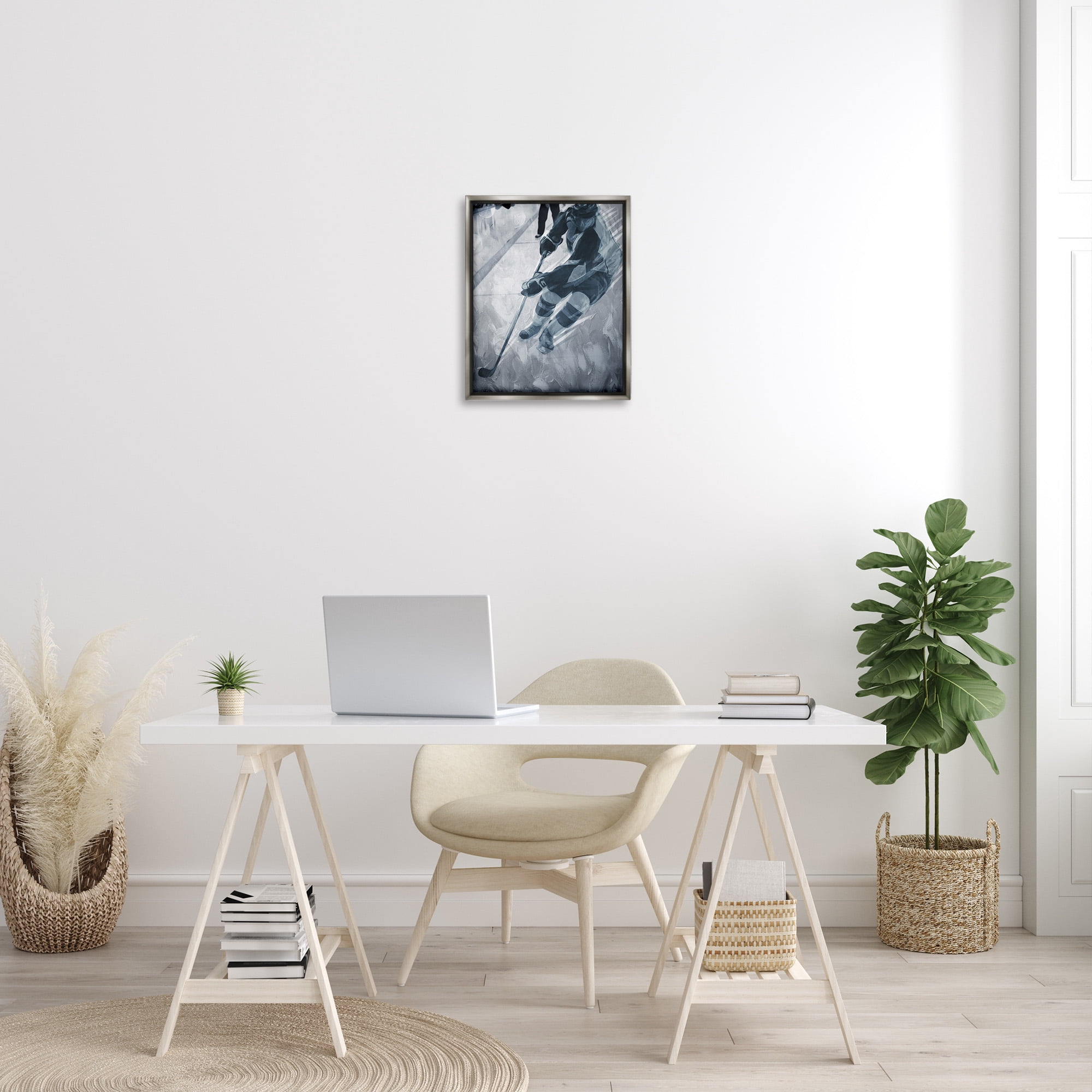 Stupell Industries Abstract Hockey Player Sports Painting Gray Floater Framed Canvas Art Print Wall Art, 17 x 21