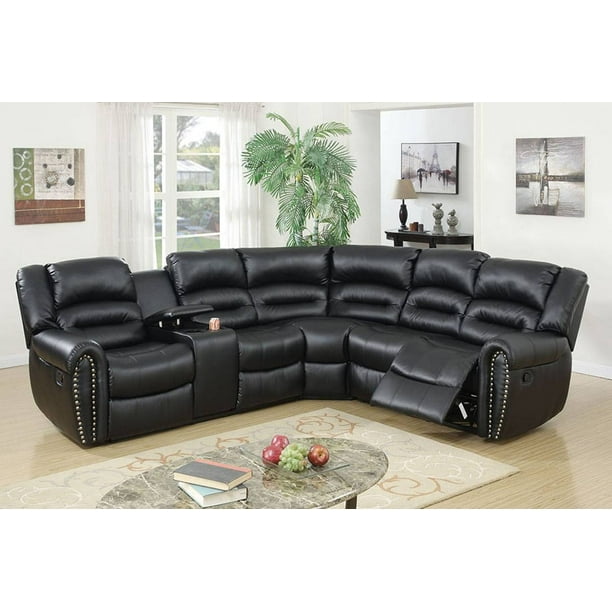 Reclining Motion Home Theater Sectional W Console Living Room Family Bonded Leather Black Color Com - Theater Sectional Sofas Reclining Motion Home Theater Sectional W Console Living Room Family Bonded Leather Black Color Com - Theater Sectional Sofas