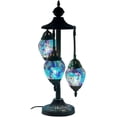 thumbnail image 2 of SILVERFEVER Moroccan Lamps Mosaic Turkish Lamp -Three Tier Lanterns Colorful Handmade Glass Floor or Table with E 12 Bulbs Blue Shades Eggshapped, 2 of 8