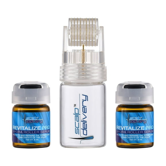 Scalp Delivery Hair Growth Hydrating Microneedle Derma Hydra Roller and Revitalizing Pro Serum System for Thicker, Healthier Hair Regrowth - Balding, Thinning and Receding  Hairline For Men and Women