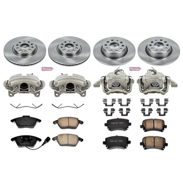 PowerStop Front and Rear Stock Replacement Brake Pad and Rotor Kit with Calipers Fits: AUDI Select Models KCOE2260B