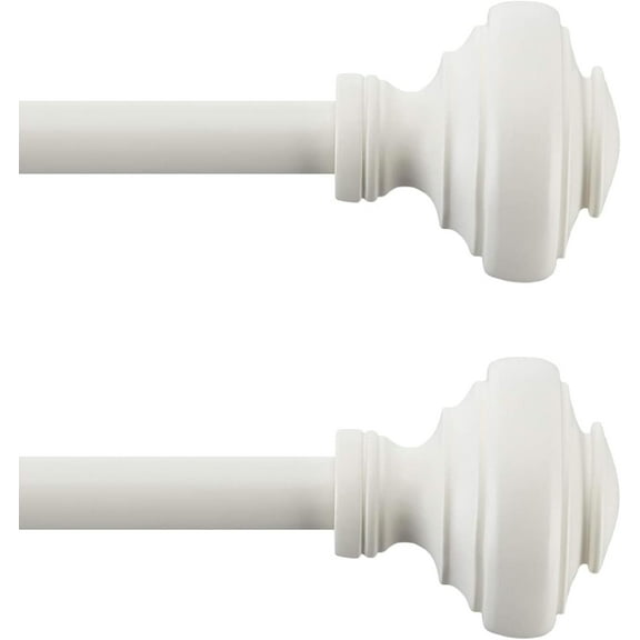 MODE Simplicity Collection Adjustable Single Curtain Rod Set with Doorknob Finials Adjustable Rod, Fits windows 24” to 84” Windows (2-Pack)