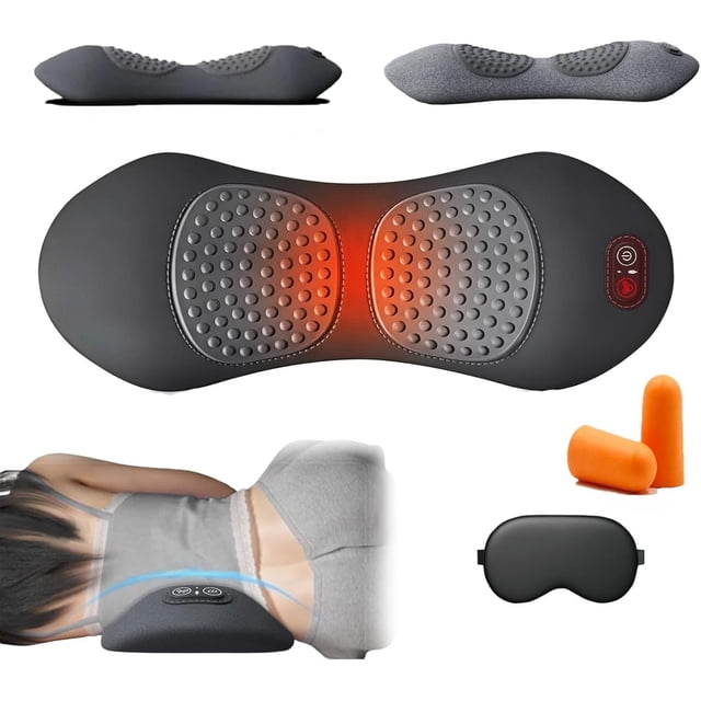 3 in 1 Triple Fusion Back Massager with Heat, Adjustable Height Electric Lumbar Support Pillow, Lower Back Support Pillow for Bed Lower Back, Waist Wedge Bolster (Dark Gray)