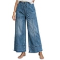 thumbnail image 5 of WJSROAC Womens Wide Leg Cropped Jeans Elastic Waisted Denim Pants Frayed Hem Vintage Drawstring Capri Pants With Large Pockets Y2K Outfits, 5 of 8