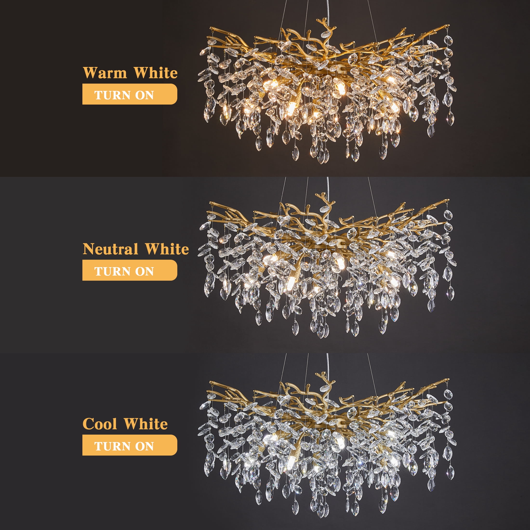 Modern Tree Branch Crystal Chandelier Luxury Gold Crystal Pendant Lighting 30" Contemporary 10-Light Chandeliers for Dining Room Kitchen Bedroom Living Room