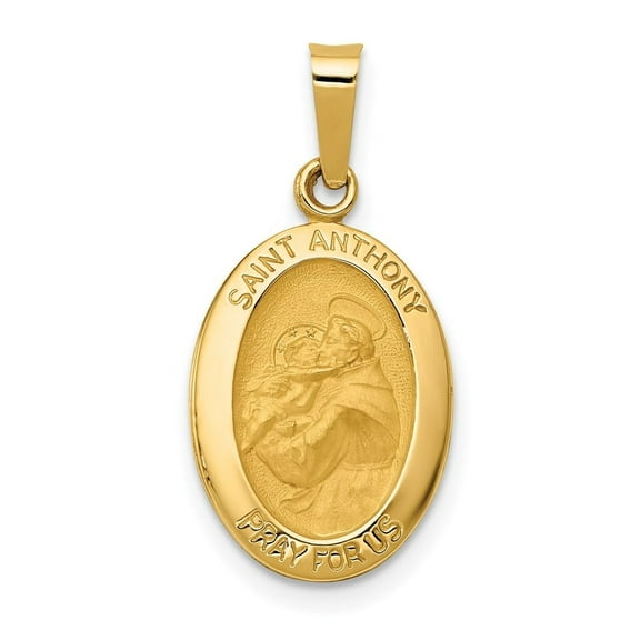 Auriga Fine Jewelry 14K Yellow Gold Polished and Satin St. Anthony Medal Pendant for Women (L-23.3mm, W-11mm)