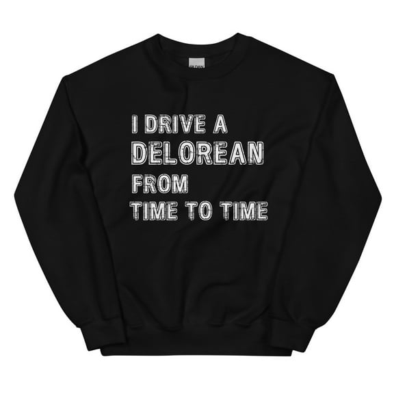 I Drive a DeLorean from Time To Time Unisex Sweatshirt, Back to the Future Inspired Shirt (Black, S)