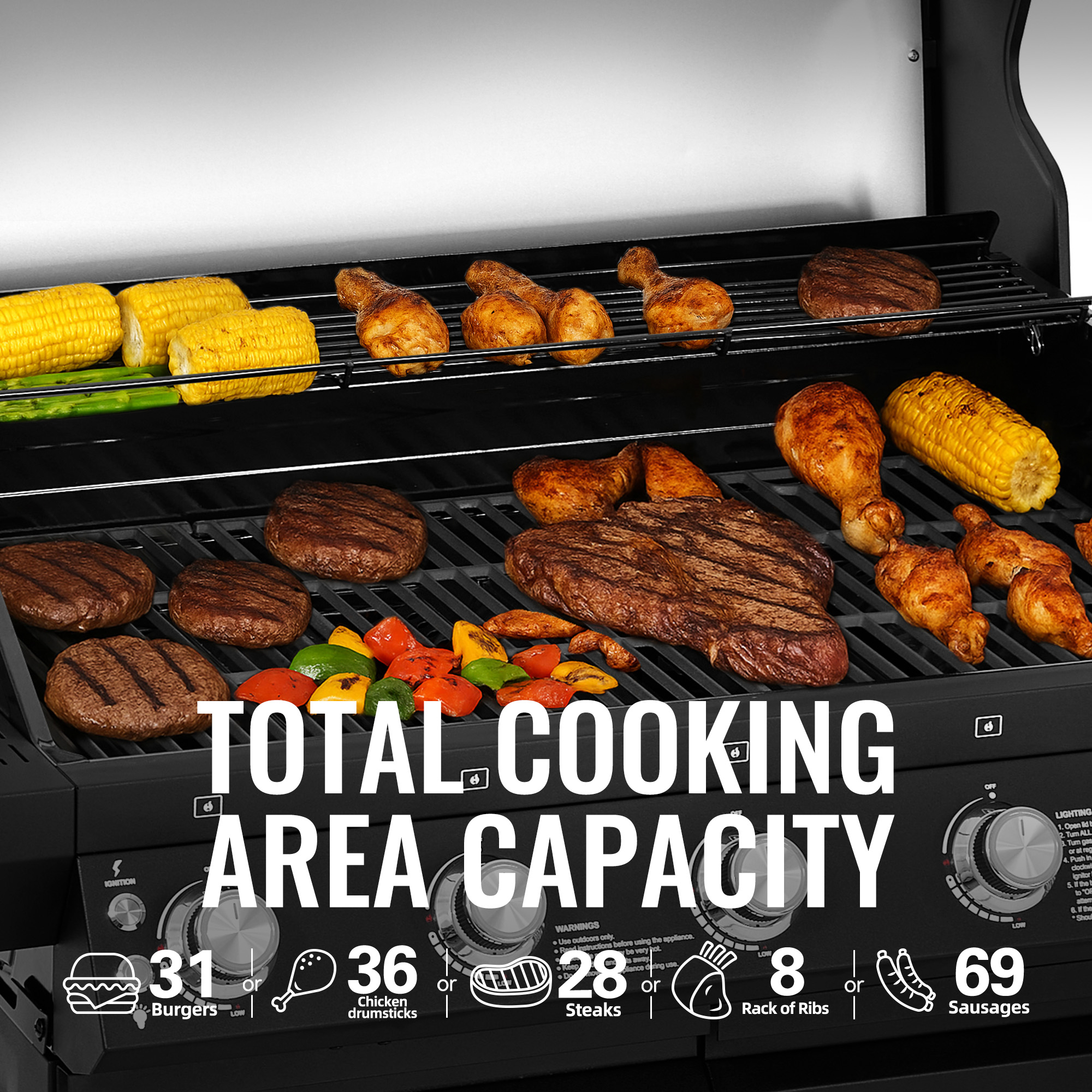 Royal Gourmet GEA5001H 5-Burner Gas Grill with Infrared Side Burner,Visible Upper Cover,Cabinet Style Grill for Outdoor Grilling and Backyard Cooking, Black