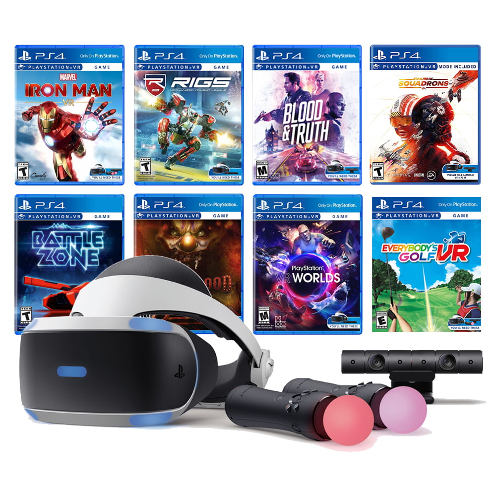 PlayStation VR 11-In-1 Deluxe Bundle & PS5 Compatible: VR Headset, Camera, Motion Controllers, Iron Man, Star Squadrons, VR Worlds, Battlezone, RIGS, Until Dawn, Blood & Truth, Golf - Walmart.com