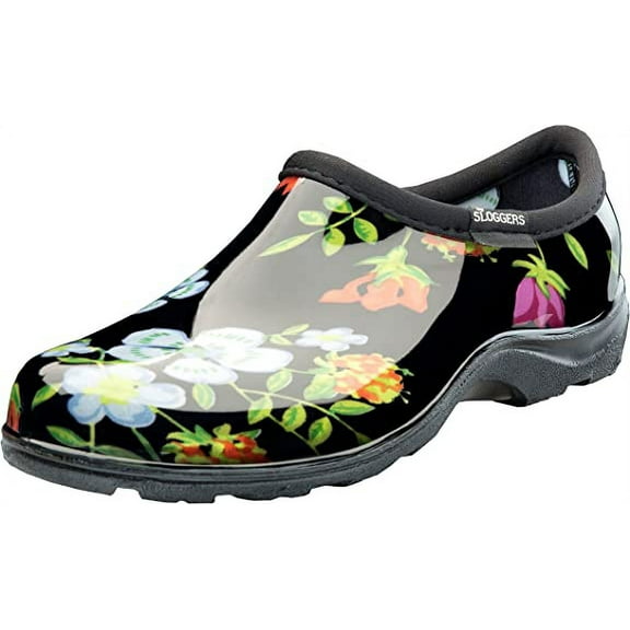 Sloggers Waterproof Garden Shoe for Women – Outdoor Slip-On Rain and Garden Clogs with Premium Comfort Support Insole, (Meadow Black), (Size 10)