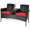 thumbnail image 2 of Costway Patio Rattan Loveseat Sofa Cushioned Coffee Table Red, 2 of 12