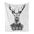 thumbnail image 1 of Indie Soft Flannel Fleece Blanket, Hand Drawn Deer Portrait in a Nordic Style Knitted Sweater Hipster Christmas, Cozy Plush for Indoor and Outdoor Use, 50" x 70", Charcoal Grey White, by Ambesonne, 1 of 6