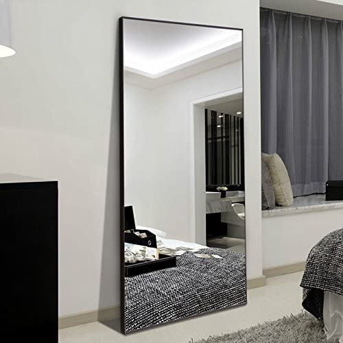 Neutypechic 70 x 31 Black Large Modern & Contemporary Rectangle Standing Mirror Aluminum Frame with Stand Full Length Mirror Free-Stand or Wall-Mounted for Bedroom, Bathroom, Living Room