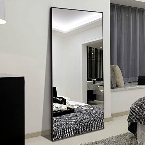 Neutypechic 70" x 31" Black Large Modern & Contemporary Rectangle Standing Mirror Aluminum Frame with Stand Full Length Mirror Free-Stand or Wall-Mounted for Bedroom, Bathroom, Living Room