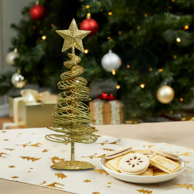 Adornos de metal, adornos navideños, árbol de Navidad de hierro dorado, luces de metal, estrella superior con purpurina fina, adornos de decoración navideña, decoraciones de Halloween, decoración de o