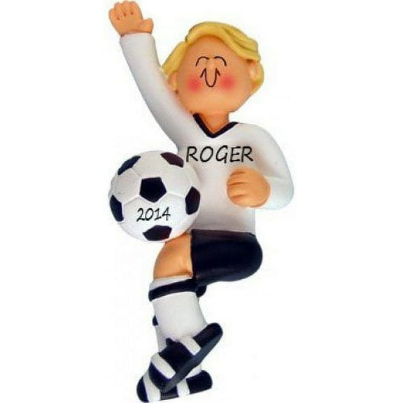 SOCCER PLAYER WHITE UNIFORM MALE BLONDE ORNAMENT