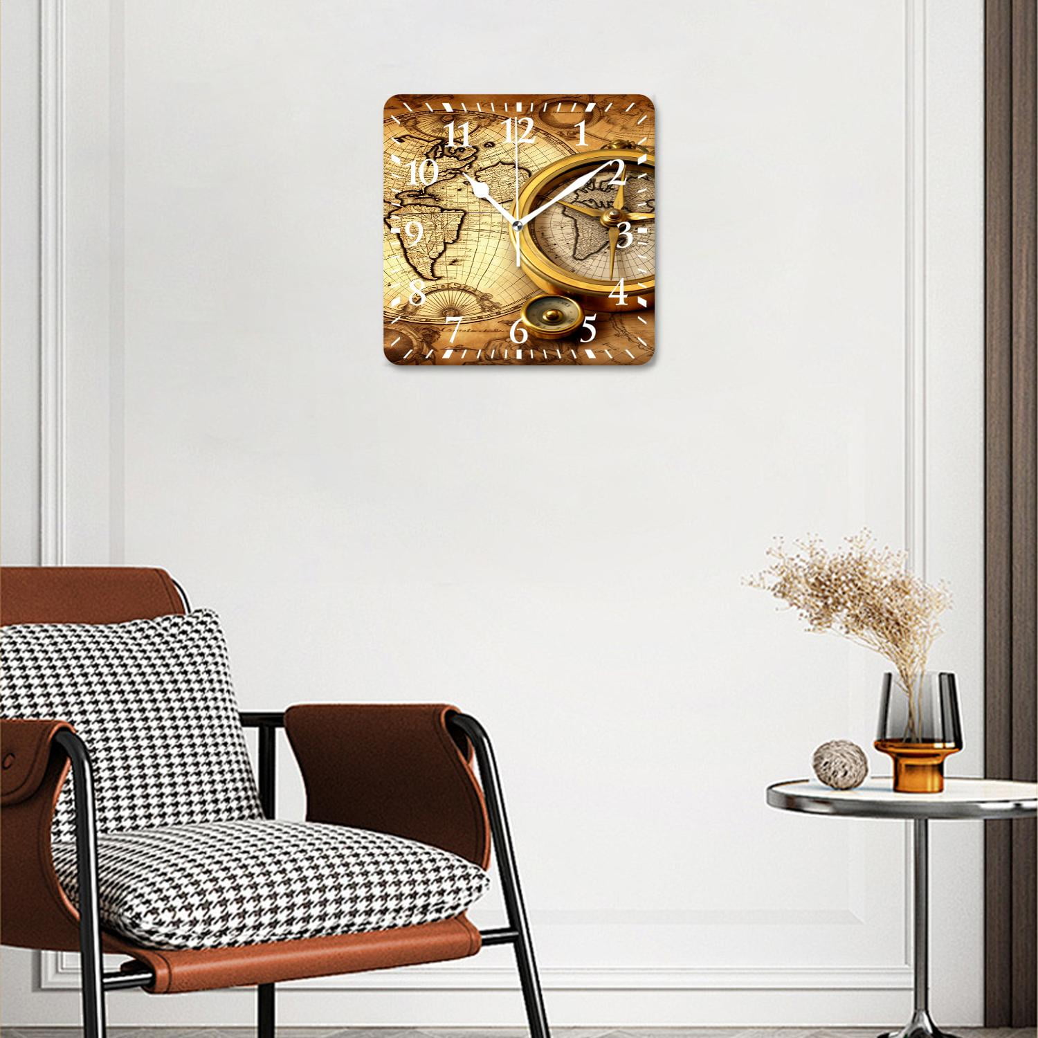 14 Inch Wall Clock Battery Operated Silent Clock Decorative for Office, Kitchen, Outdoor, Living Room，Accurate Map Graceful