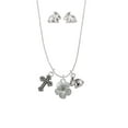 thumbnail image 3 of Silvertone Flower Silver Tone Cross and Bunny Necklace and Earrings Set, 3 of 5
