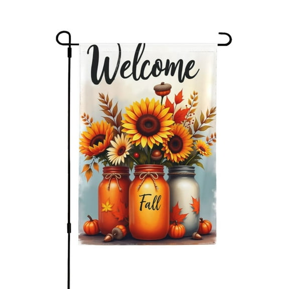 Fall Garden Flag 12.5x18 Inch Double Sided Burlap For Outside Welcome Mason Jars Floral Small Seasonal Autumn Yard Decoration 1 Flag