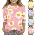 thumbnail image 2 of JTSRKL Kids Girls 3/4 Length Sleeve Tops Cute Daisy Pattern Print Fall Crewneck Graphic T-Shirts Loose Lightweight Comfy Pullover Blouse Blue 5-6 Years, 2 of 6