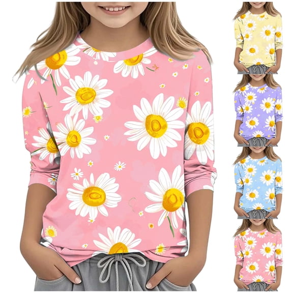 Nmnitkp Boys Girls Long Sleeve Shirts Orange Festival Casual Fashion Printed 3/4 Sleeve Round Neck Top Suit Cute Sweatshirts Pink,3 Years