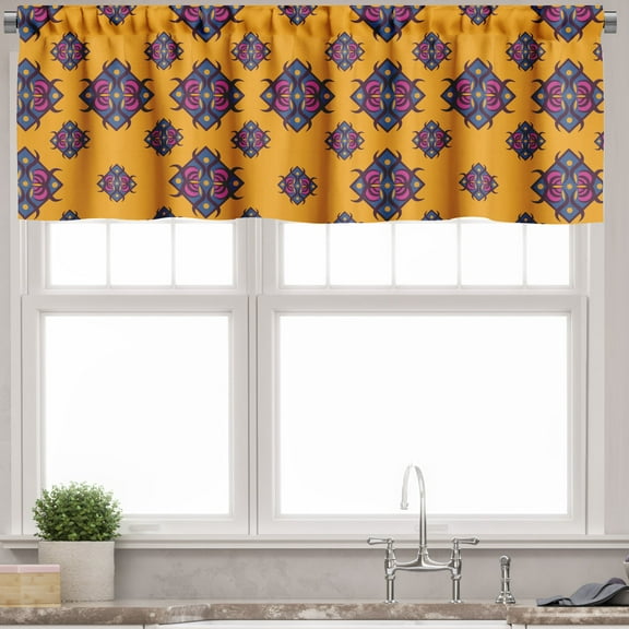 Ambesonne Geometric Valance Pack of 2, Diamond Shaped Art Design, 54"X12", Orange Multicolor