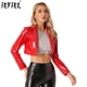 thumbnail image 2 of Chaqueta de manga larga para mujer, abrigo recortado con solapa de charol brillante y brillante, ropa para discoteca con aspecto húmedo, disfraz de fiesta Cosplay, 2 of 5