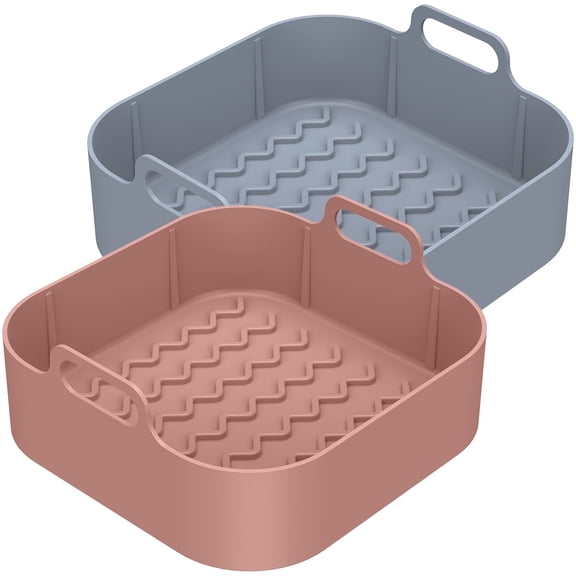 FUYGRCJ 2PCS 8 Inch Silicone Air Fryer Basket Liners Square Reusable Air Fryer Silicone Pots for Food Safe Air Fryers Oven Accessories
