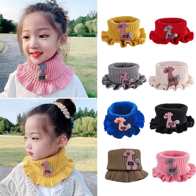 Neck Warmer Cartoon Giraffe Ruffle Knitted Windproof High Elasticity Keep Warm Ultra Soft Kids Fake Collar Neck Scarf for Winter