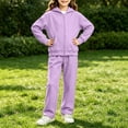 thumbnail image 5 of JULMCOMO Girls Sweatsuits Fleece Full Zip Up Long Sleeve Comfy Hoodie Casual Tracksuits Drawstring Loose Sweatpants Soft Two Piece Sets with Front Pocket Purple 13-14 Years, 5 of 6