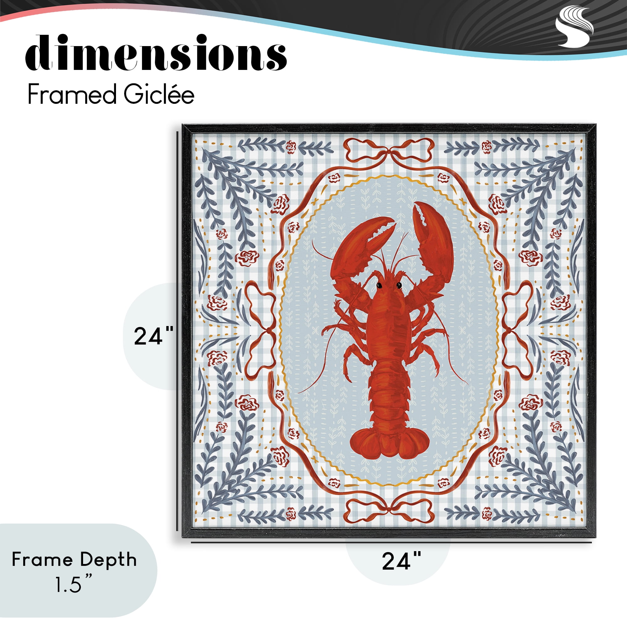 Stupell Industries Lobster Portrait Blue Gingham Black Framed Giclee Art, design by Vero Illustrates