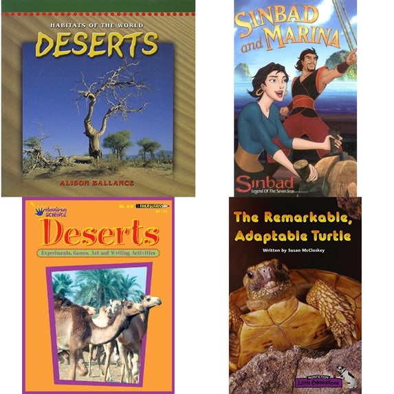 Children's Fun & Educational 4 Pack Paperback Book Bundle (Ages 6-12): DESERTS, Sinbad and Marina, Hands-On Science Activity Book, Deserts, LITTLE CELEBRATIONS, NON-FICTION, THE REMARKABLE, ADAPTABLE