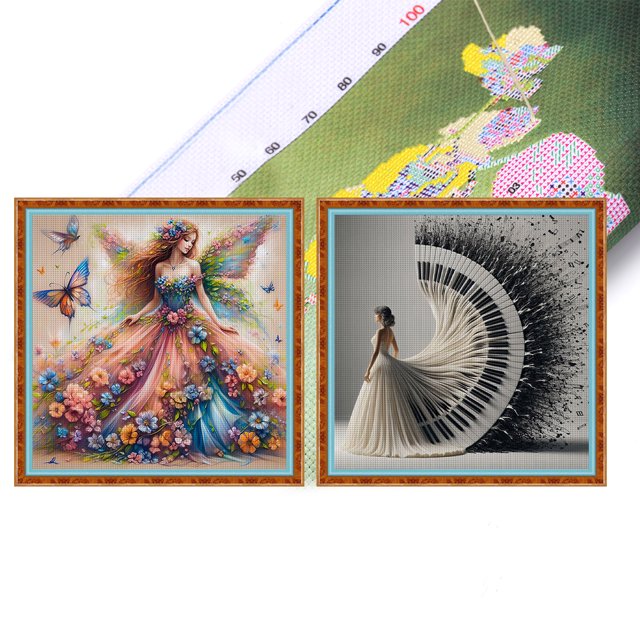 Kit Punto Cruz para Niña Bordado Con Hilo Algodón Ecológico 11CT Arte 40x40cm