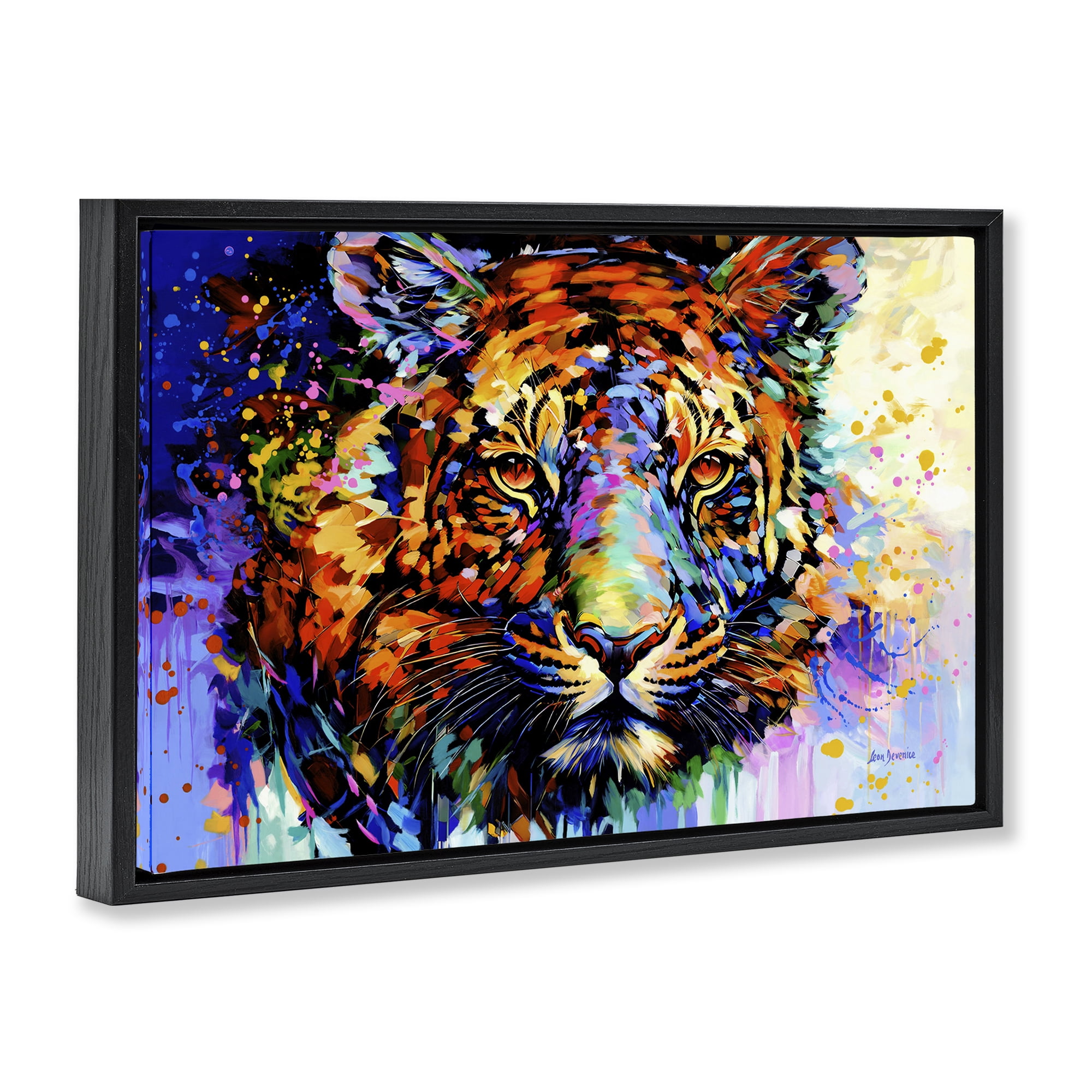 Stupell Industries Tiger's Wild Wonder Animals & Insects Painting Black Floater Framed Canvas Art Print Wall Art, 31 x 21