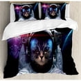 thumbnail image 3 of Space Cat Duvet Cover Set, Cosmonaut Kitty in Galaxy Cosmos Nebula Stars with Eclipse Image, Decorative 2 Piece Bedding Set with 1 Pillow Shams, Twin Size, Dark Blue White, by Ambesonne, 3 of 3