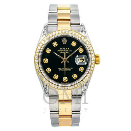 Rolex Oyster Perpetual Date 1505 34mm Black Diamond Dial With Stainless Steel Bracelet, Rolex, Adult, Male