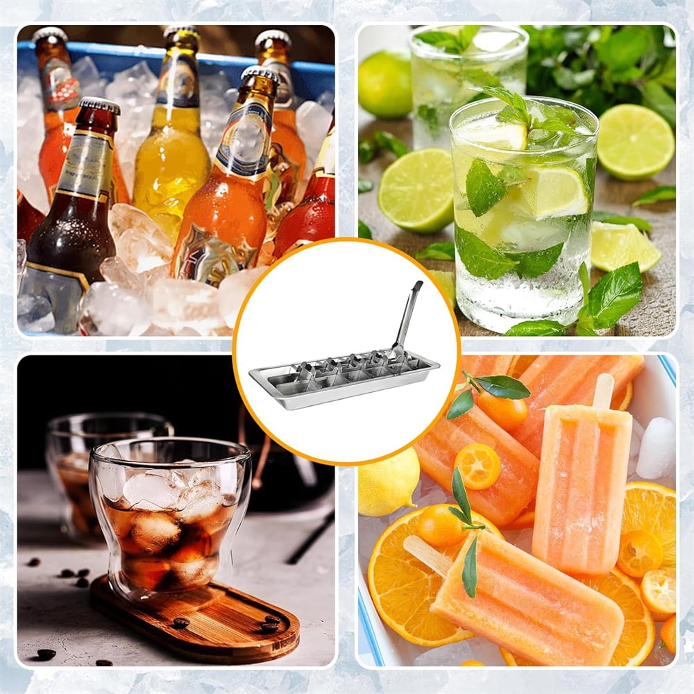 Triani 1Pcs Reusable Stainless Steel & Metal Ice Cube Trays Metal Ice Tray with Lever, Vintage Inspired Icecube Tray Dishwasher Safe for Bars Kitchens & Frozen Foods
