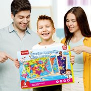 SYNARRY Large USA World Solar System Wooden Magnetic Puzzles for Kids Ages 3-8, Wood Puzzles Educational Games Toys Gifts for Toddlers, United States World Planet Space Map for Boys Girls